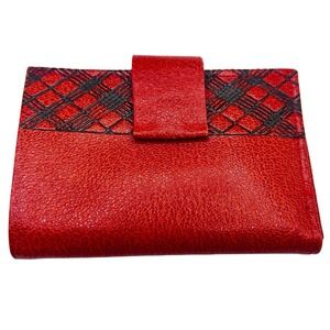 Cameo Pigskin Vintage Leather Trifold Wallet Etched Plaid NOS Cottagecore